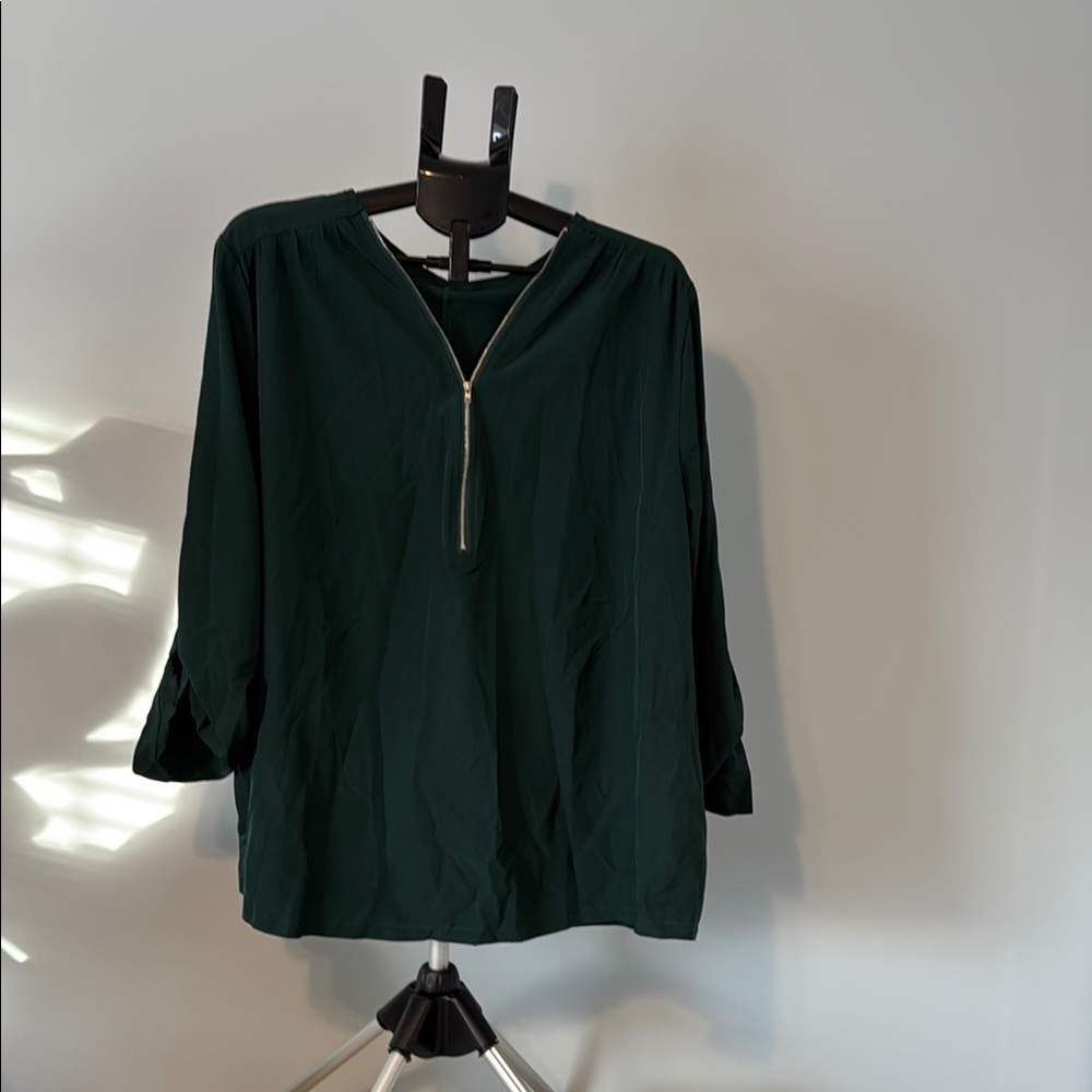 SHEIN Dark Green Blouse with Zipper Detail